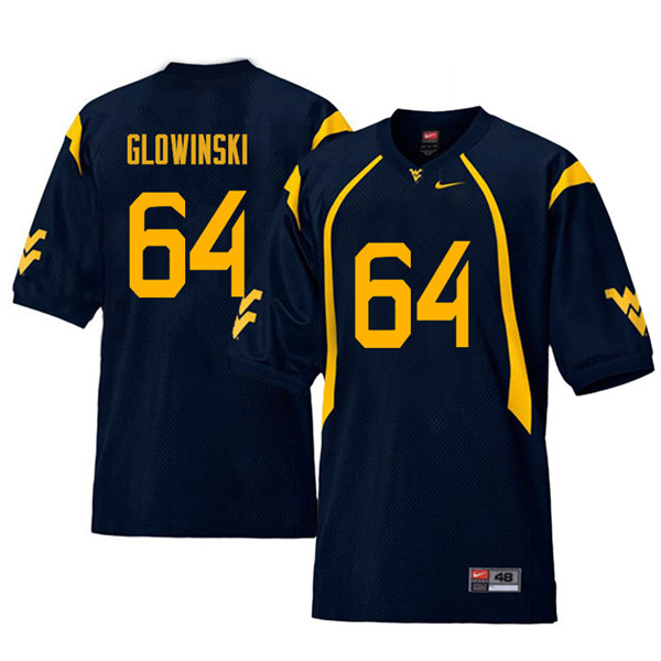 NCAA Men's Mark Glowinski West Virginia Mountaineers Navy #64 Nike Stitched Football College Retro Authentic Jersey ZZ23H12YD